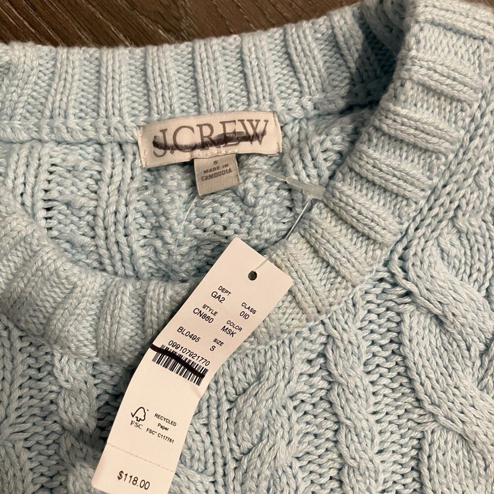 J Crew Cableknit Sweater Womens S Blue Cotton Crewneck Classic Spring - Picture 5 of 9